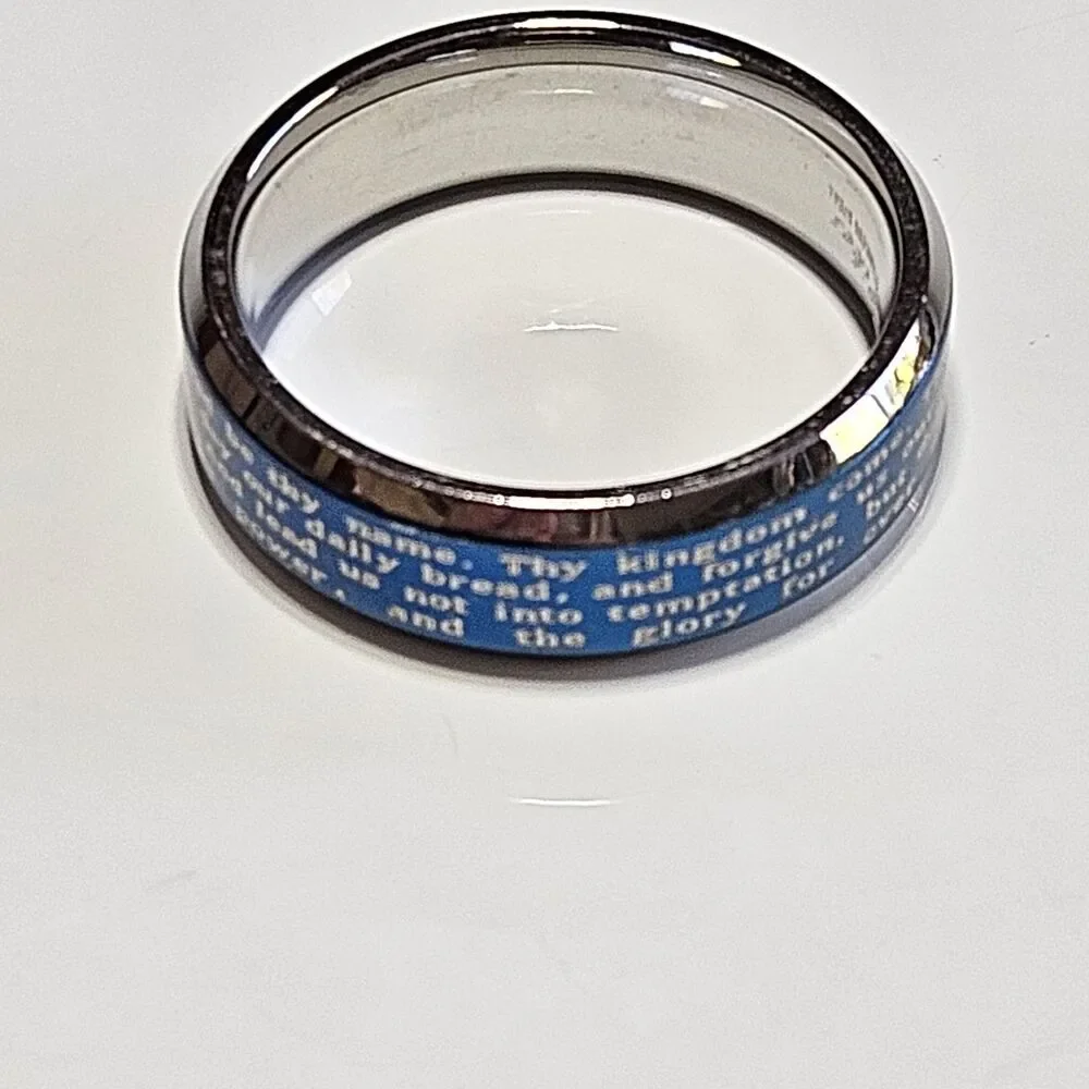 Stainless Steel Two Toned Blue IP & Silver Lord's Prayer Ring Size 7